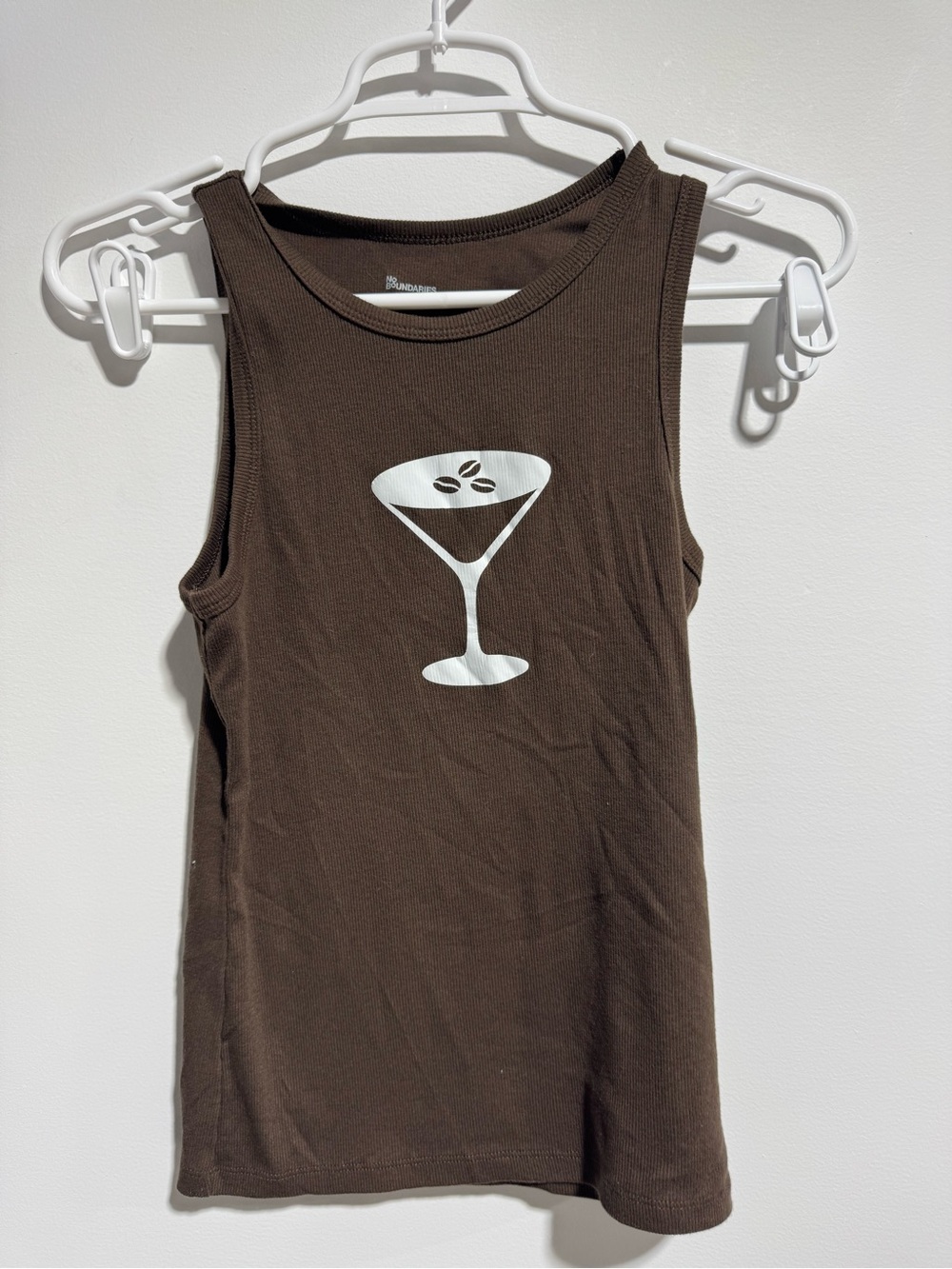 Brown Ribbed Tank Top with Martini Graphic - Women M